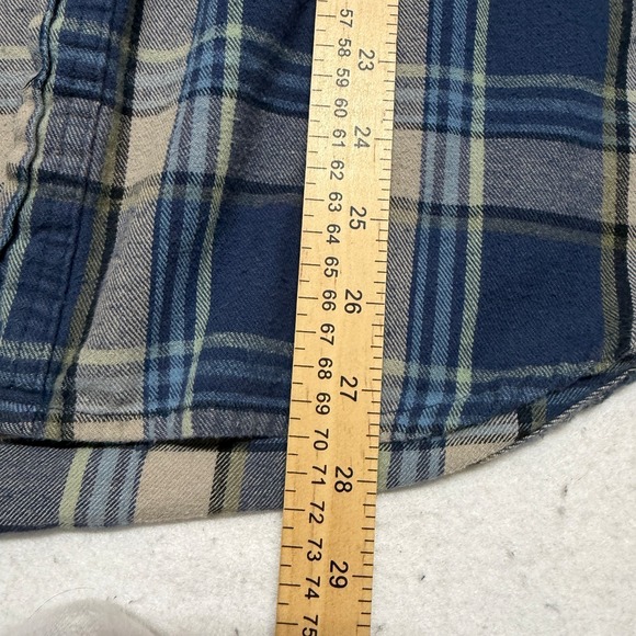 Timberland Men's Medium Flannel Shirt Blue / Beige Plaid 100% Cotton Workwear - Picture 14 of 16